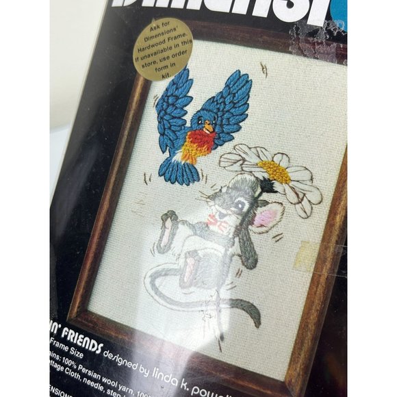 Vintage Dimensions Crewel 1980 Flyin' Friends Linda Powell 5x7 Mouse Bird Animal - Picture 11 of 12